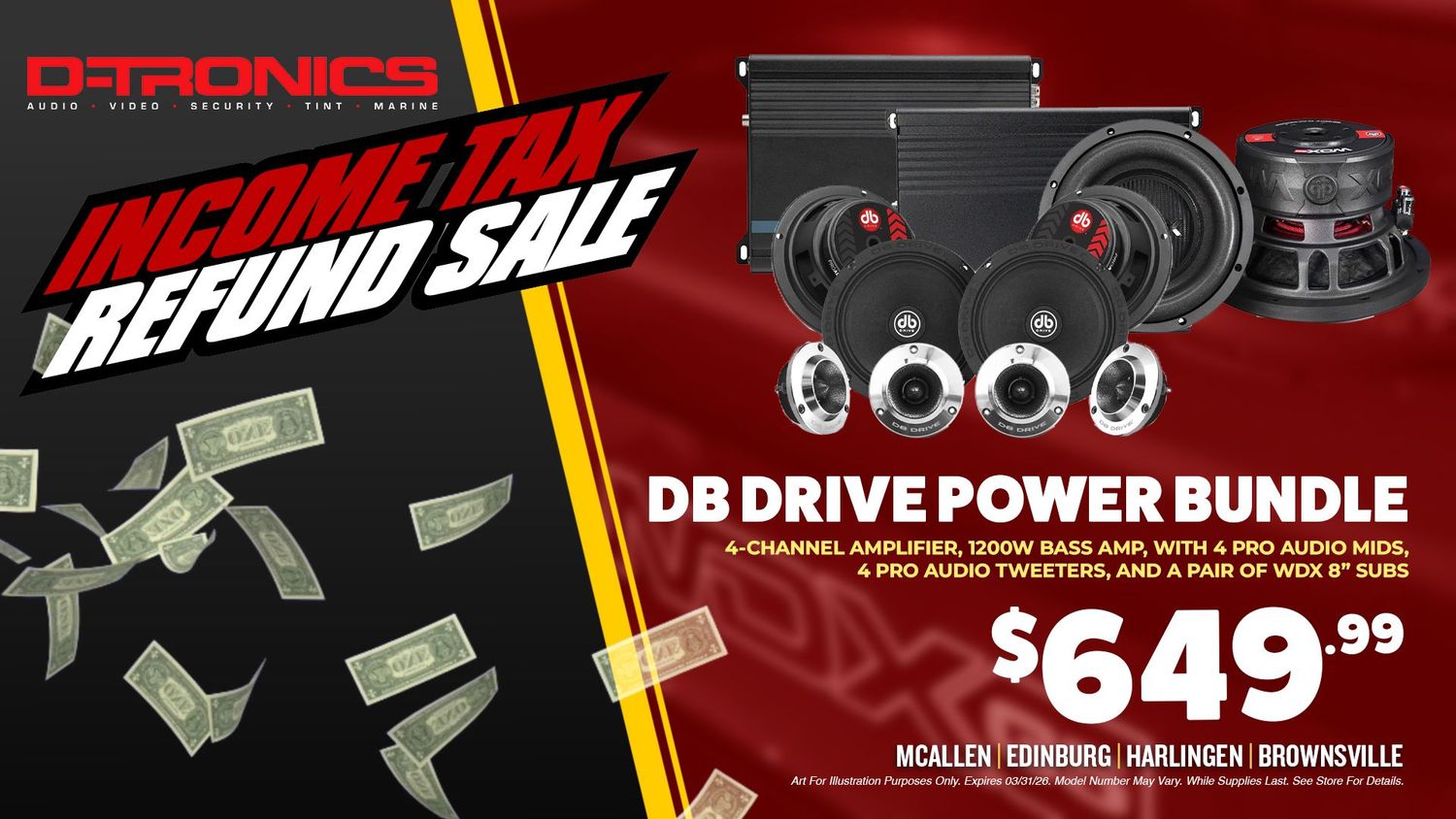 DB DRIVE POWER BUNDLE - 4-CHANNEL AMPLIFIER, 1200W BASS AMP, WITH 4 PRO AUDIO MIDS, 4 PRO AUDIO TWEETERS, AND A PAIR OF WDX 8" SUBS