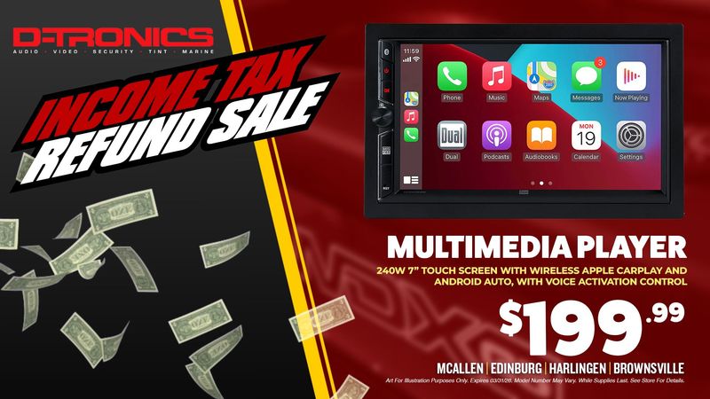 MULTIMEDIA PLAYER - 240W 7" TOUCH SCREEN WITH WIRELESS APPLE CARPLAY AND ANDROID AUTO, WITH VOICE ACTIVATION CONTROL