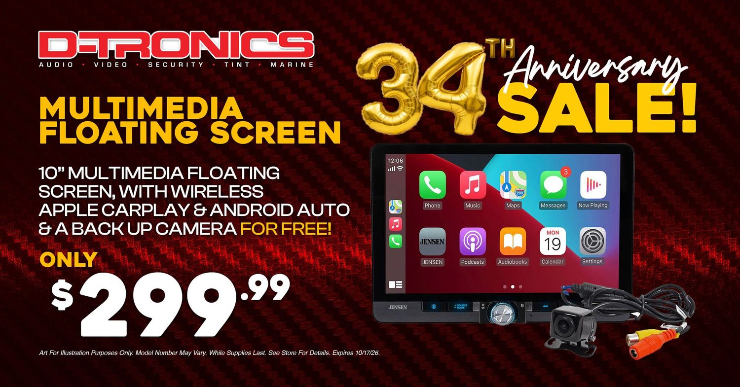 MULTIMEDIA FLOATING SCREEN - 10 MULTIMEDIA FLOATING SCREEN - 10" MULTIMEDIA FLOATING SCREEN WITH WIRELESS APPLE CARPLAY AND ANDROID AUTO, AND A BACK UP CAMERA FOR FREE
