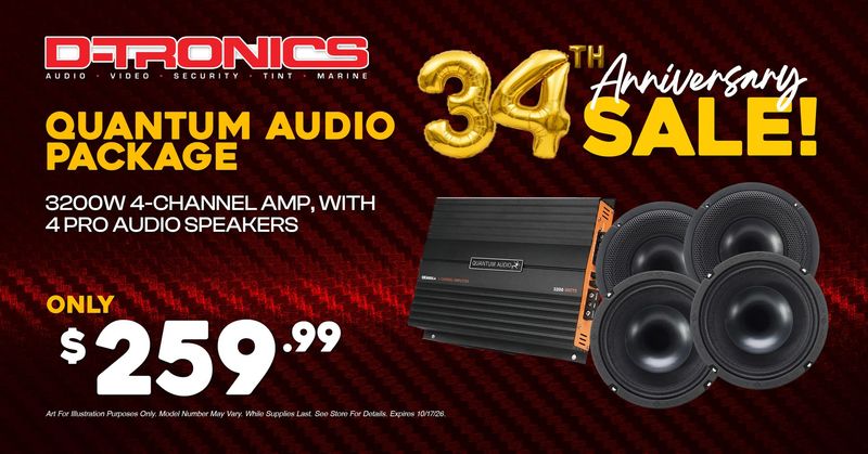 QUANTUM AUDIO PACKAGE - 3200W 4-CHANNEL AMP, WITH 4 PRO AUDIO SPEAKERS