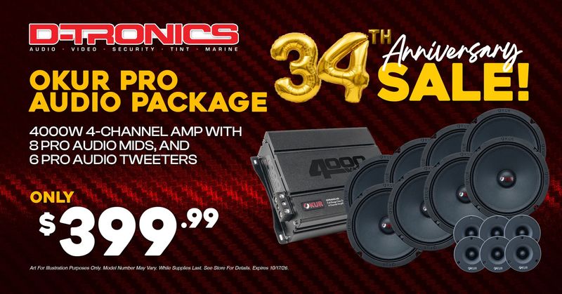 OKUR PRO AUDIO PACKAGE - 4000W 4-CHANNEL AMP WITH 8 PRO AUDIO MIDS AND 6 PRO AUDIO TWEETERS