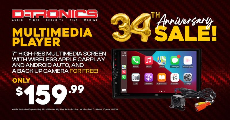MULTIMEDIA PLAYER - 7" HIGH-RES MULTIMEDIA SCREEN WITH WIRELESS APPLE CARPLAY AND ANDROID AUTO AND A BACKUP CAMERA FOR FREE