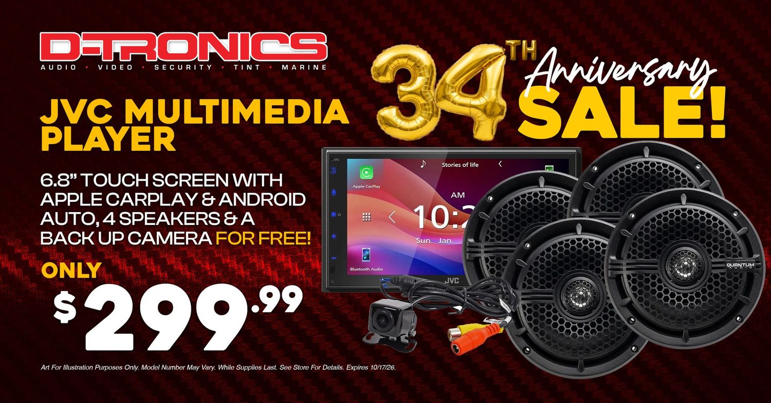 JVC MULTIMEDIA PLAYER - 6.8 JVC MULTIMEDIA PLAYER - 6.8" TOUCH SCREEN WITH APPLE CARPLAY AND ANDROID AUTO, 4 SPEAKERS AND A BACK UP CAMERA FOR FREE