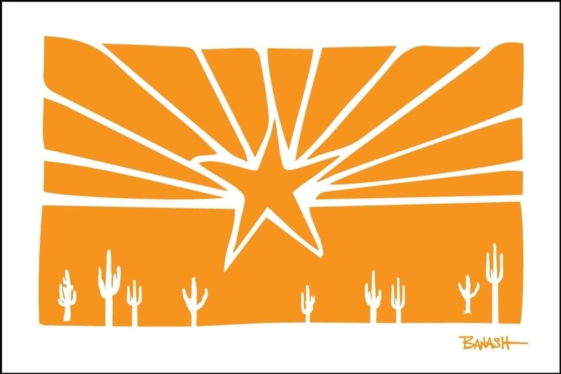 ARIZONA FLAG . CACTUS . ORANGE | LOOSE PRINT | ILLUSTRATION | 2:3 RATIO