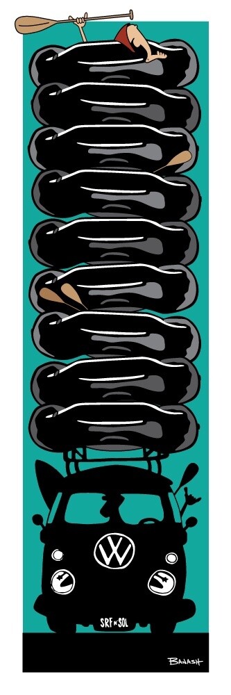 RAFTS STACKED . BUS GRILL . BLACK . GREM ON TOP | LOOSE PRINT | ILLUSTRATION | LIFESTYLE | 1:3 RATIO