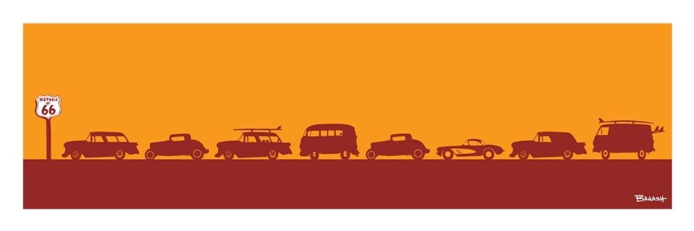 ROUTE 66 . ROW OF HOT RODS | CANVAS | ILLUSTRATION | 1:3 RATIO
