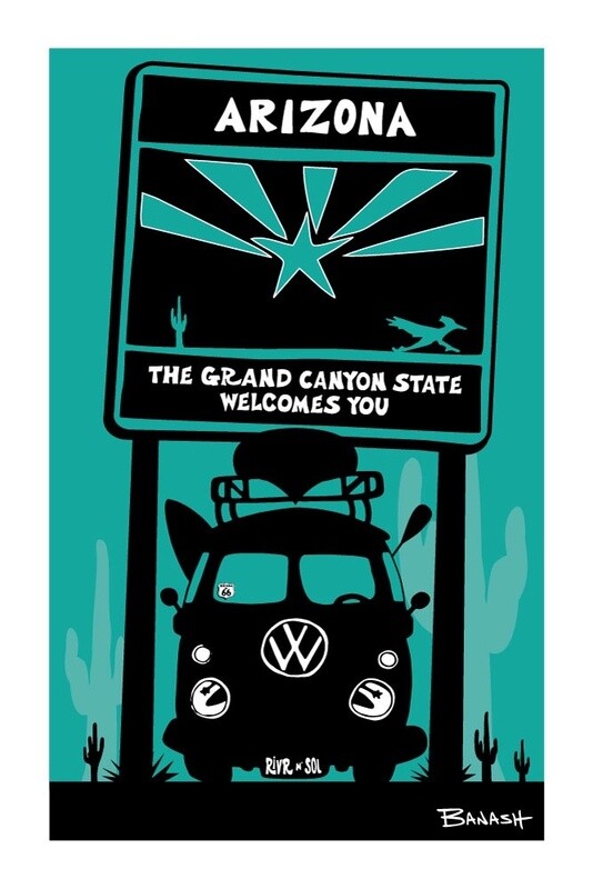 ARIZONA SIGN . CANOE BUS GRILL . SEAFOAM | LOOSE PRINT | ILLUSTRATION | 2:3 RATIO