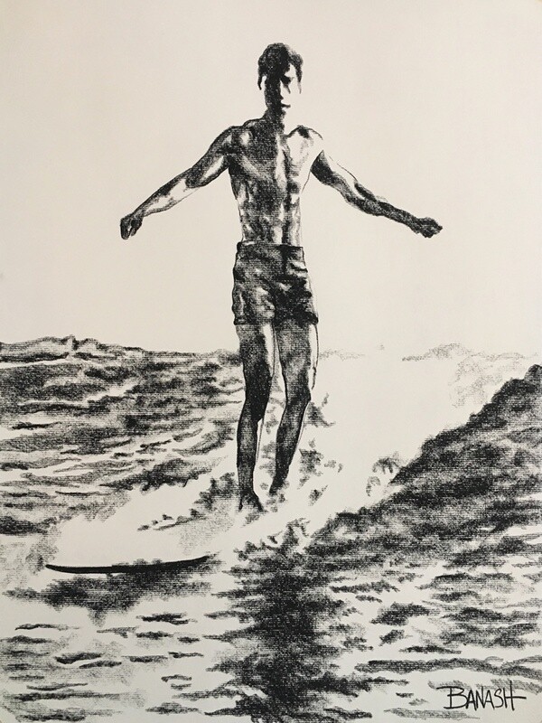 WAIKIKI BEACH RIDER | LOOSE PRINT | CHARCOAL | PIONEERS OF SURF | 3:4 RATIO