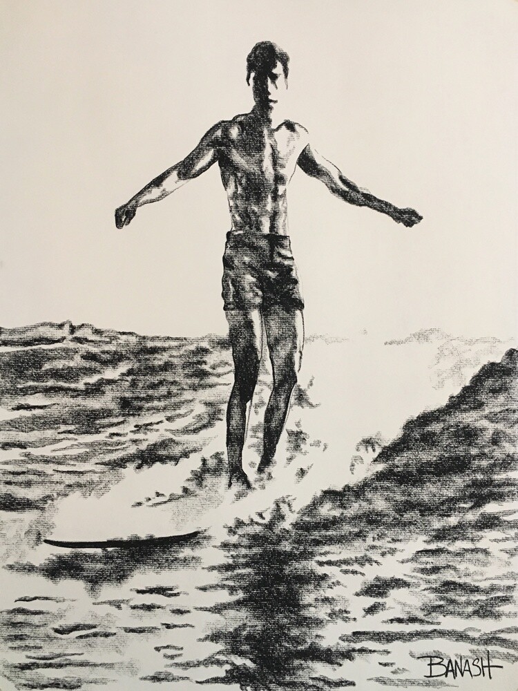 WAIKIKI BEACH RIDER | CANVAS | CHARCOAL | PIONEERS OF SURF | 3:4 RATIO