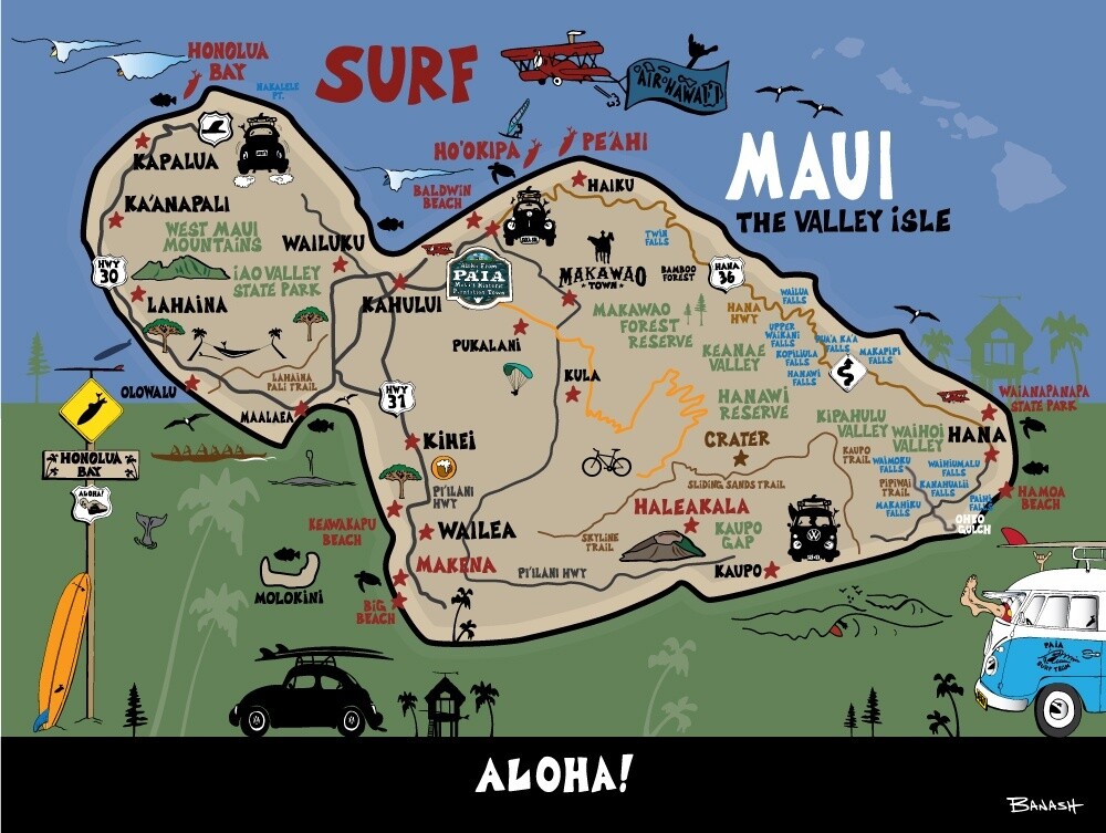MAUI VALLEY ISLE . ISLAND MAP | CANVAS | ILLUSTRATION | 3:4 RATIO