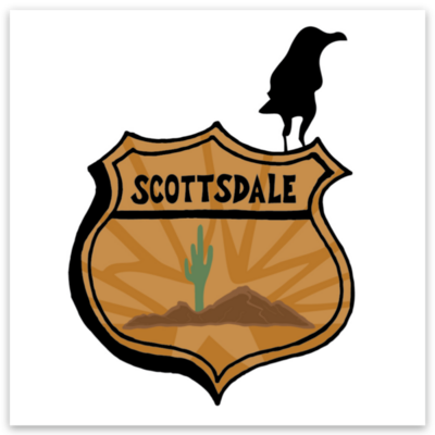 SCOTTSDALE SUNRISE . HWY SHIELD CROW | SQUARE STICKER