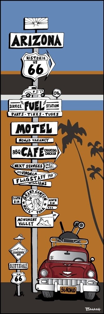 ARIZONA ROUTE 66 . PITSTOPS . NOMAD . DESERT LINES | CANVAS | ILLUSTRATION | 1:3 RATIO