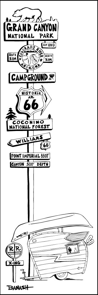 GRAND CANYON NATIONAL PARK . SIGN POST . TEARDROP | CANVAS | ILLUSTRATION | 1:3 RATIO
