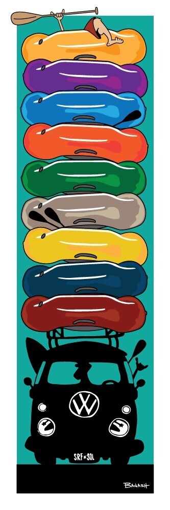 RAFTS STACKED . BUS GRILL . COLORED . GREM ON TOP | CANVAS | ILLUSTRATION | 1:3 RATIO