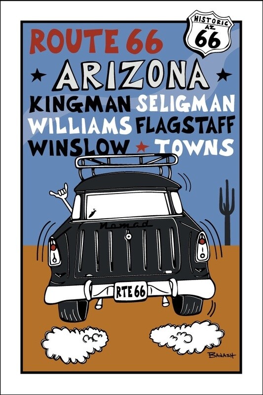 ROUTE 66 . TOWNS . NOMAD . TAIL AIR | CANVAS | ILLUSTRATION | 2:3 RATIO