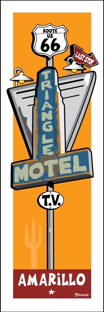 AMARILLO . ROUTE 66 . TRIANGLE HOTEL | CANVAS | ILLUSTRATION | 1:3 RATIO
