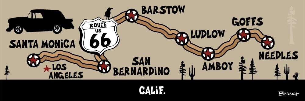 CALIFORNIA ROUTE 66 MAP | CANVAS | ILLUSTRATION | 1:3 RATIO