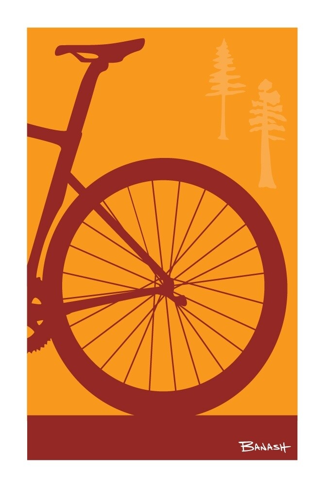 ROAD BIKE . TAIL . PINES . COLOR SERIES | CANVAS | ILLUSTRATION | LIFESTYLE | 2:3 RATIO, Size: 12x18, COLOR: SUNDOWN