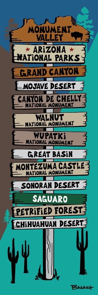 ARIZONA NATIONAL PARKS SIGN POST | CANVAS | ILLUSTRATION | 1:3 RATIO