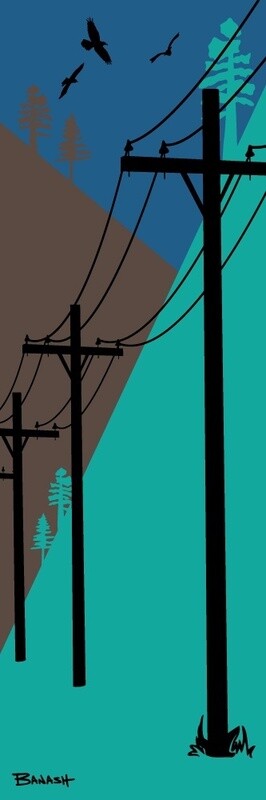 TELEPHONE POLES . MOUNTAIN SLOPE | LOOSE PRINT | ILLUSTRATION | 1:3 RATIO