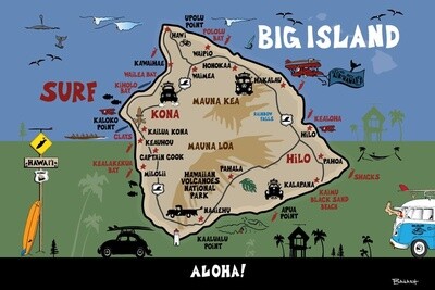 HAWAIIAN ISLAND MAP . BIG ISLAND | CANVAS | ILLUSTRATION | 2:3 RATIO