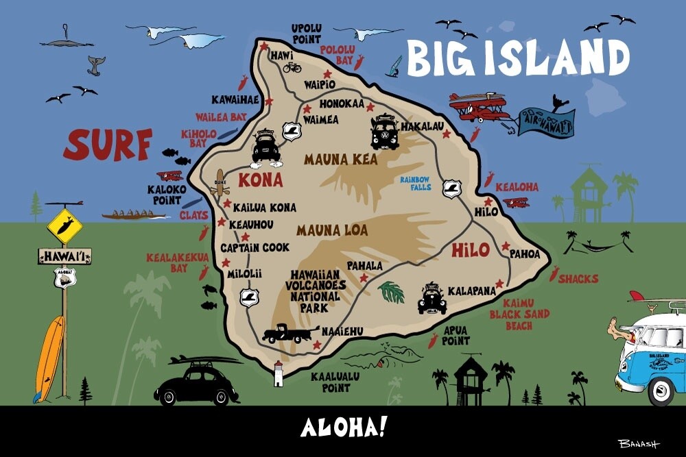 HAWAIIAN ISLANDS MAP . BIG ISLAND | LOOSE PRINT | ILLUSTRATION | 2:3 RATIO