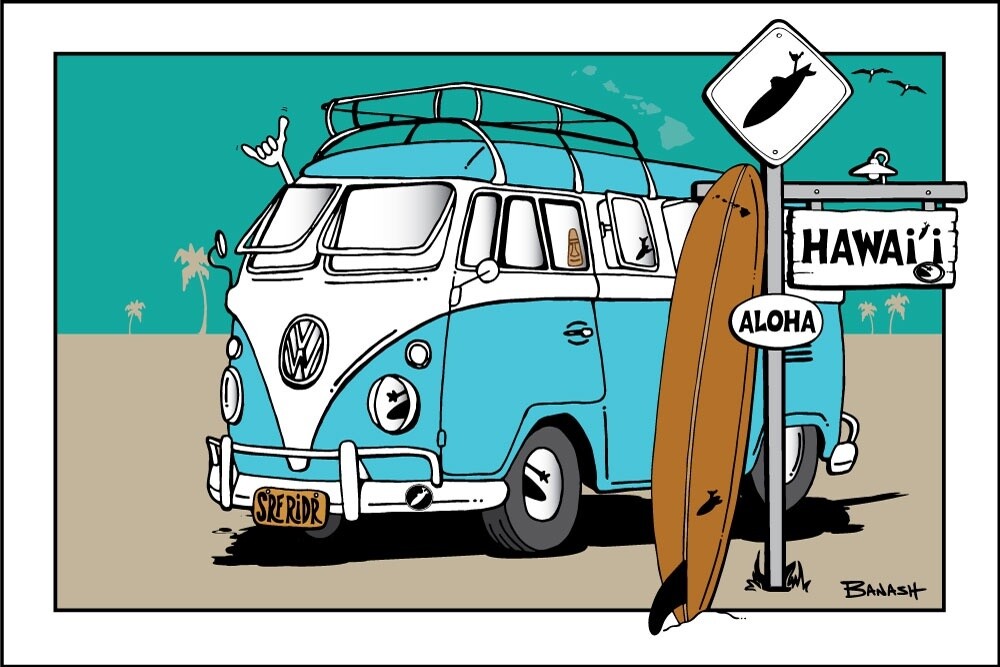 HAWAII SURF XING . SURF BUS LONGBOARD | LOOSE PRINT | ILLUSTRATION | 2:3 RATIO