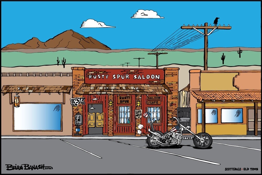 RUSTY SPUR SALOON . EASY RIDER CHOPPER | CANVAS | ILLUSTRATION | 2:3 RATIO, Size: 12x18