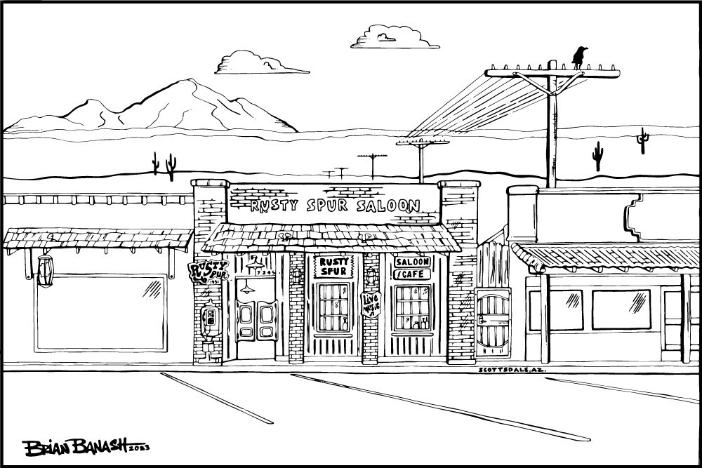 RUSTY SPUR SALOON . LINE DRAWING | CANVAS | ILLUSTRATION | 2:3 RATIO