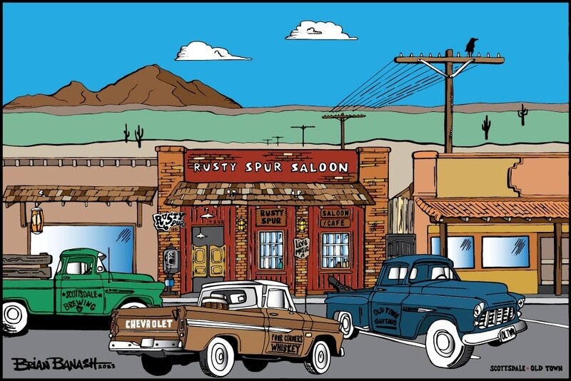 RUSTY SPUR SALOON . PICKUPS | LOOSE PRINT | ILLUSTRATION | 2:3 RATIO