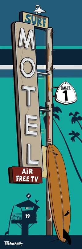 CARDIFF SURF MOTEL SIGN POST | LOOSE PRINT | ILLUSTRATION | 1:3 RATIO