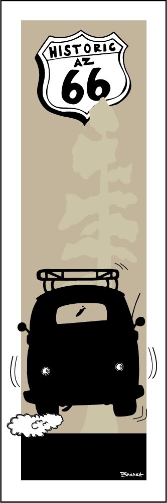 HISTORIC AZ ROUTE 66 . BUS TAIL AIR PINE . DESTINATION SERIES | CANVAS | ILLUSTRATION | 1:3 RATIO, Size: 5x15, STYLE: SIMPLE