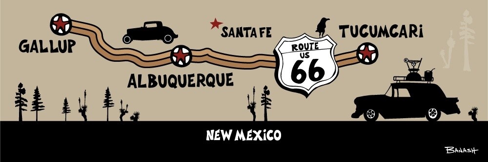NEW MEXICO ROUTE 66 . TOWNS | LOOSE PRINT | ILLUSTRATION | 1:3 RATIO
