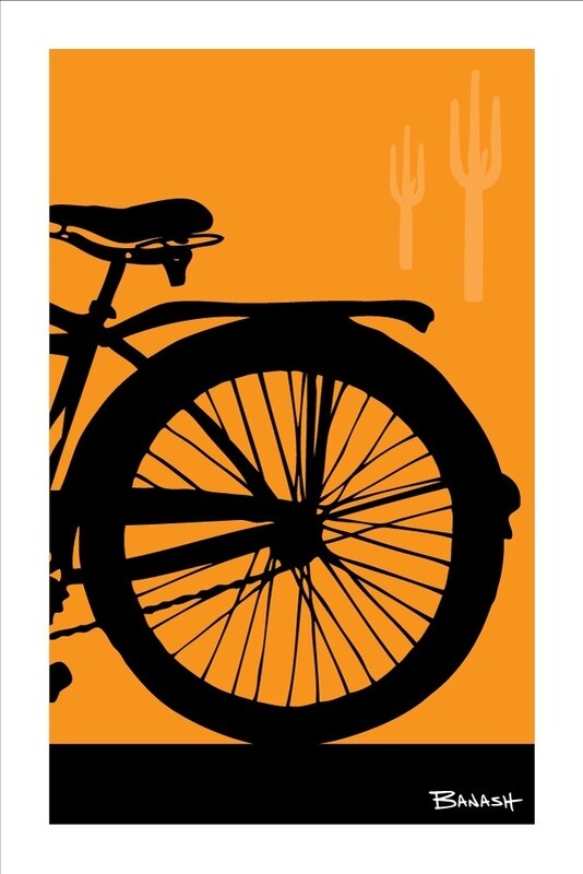 SCHWINN AUTOCYCLE . TAIL . CACTUS . COLOR SERIES | CANVAS | ILLUSTRATION | 2:3 RATIO, Size: 12x18, COLOR: ORANGE