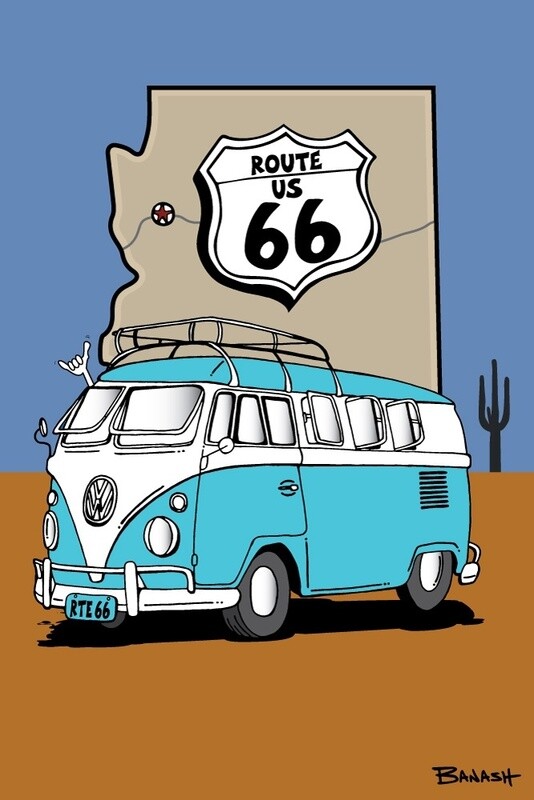 ROUTE 66 . ARIZONA STATE OUTLINE . VW BUS | LOOSE PRINT | ILLUSTRATION | 2:3 RATIO
