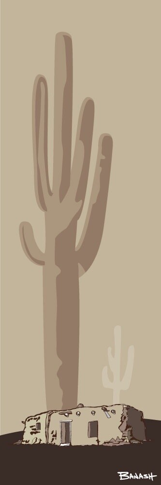 ADOBE DWELLING . SAGUARO . SERIES | CANVAS | ILLUSTRATION | 1:3 RATIO, Size: 5x15, STYLE: DAWN