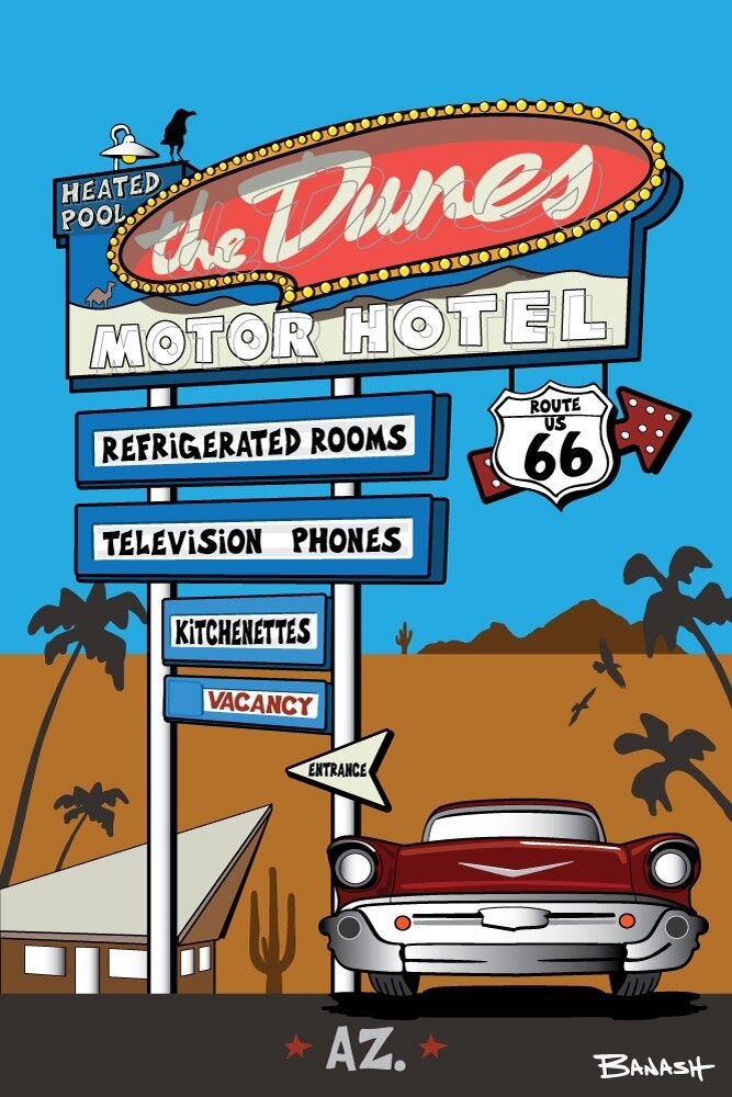 DUNES MOTEL SIGN POST | LOOSE PRINT | ILLUSTRATION | 2:3 RATIO