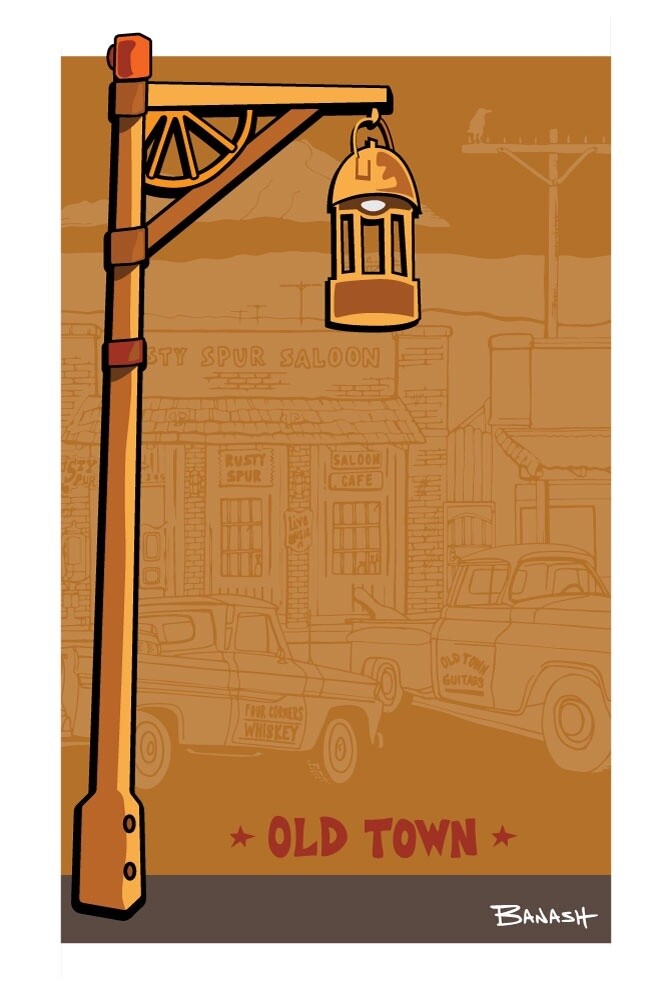 OLD TOWN RUSTY SPUR SALOON . LAMP POST | LOOSE PRINT | ILLUSTRATION | 2:3 RATIO