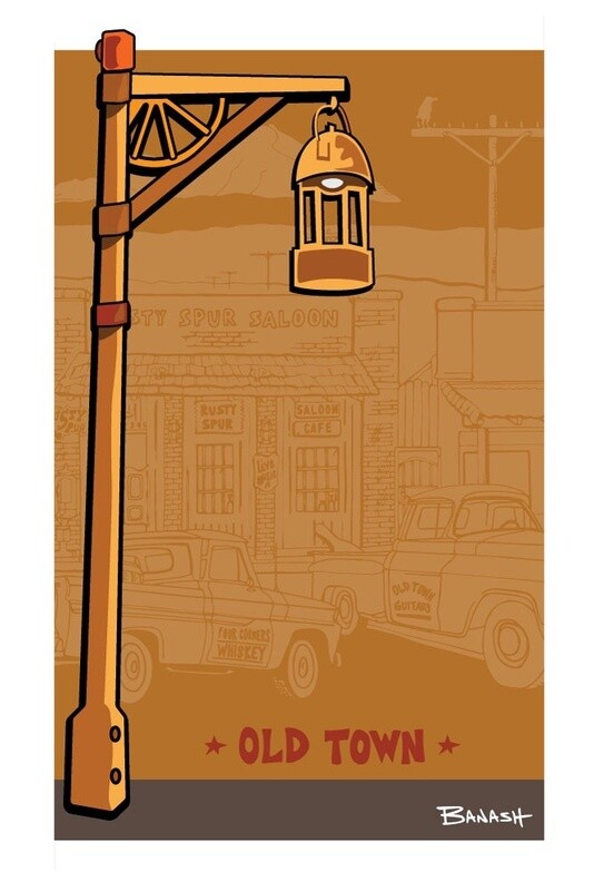 OLD TOWN RUSTY SPUR SALOON . LAMP POST | LOOSE PRINT | ILLUSTRATION | 2:3 RATIO