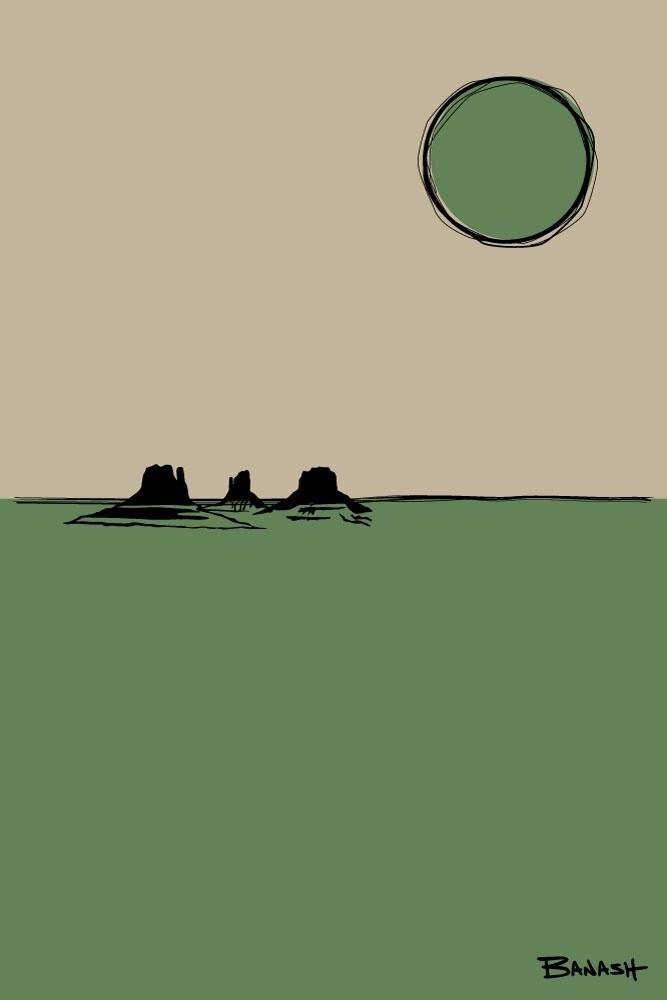 SUN . MONUMENT VALLEY . CACTUS GREEN | CANVAS | ILLUSTRATION | 2:3 RATIO