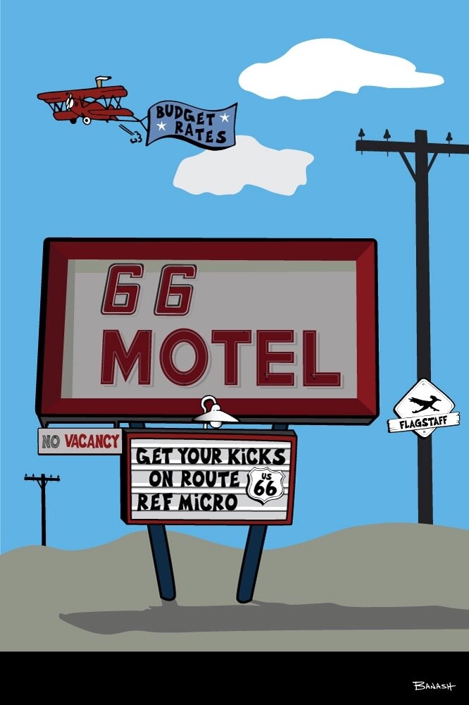 FLAGSTAFF ARIZONA . ROUTE 66 MOTEL | CANVAS | ILLUSTRATION | 2:3 RATIO