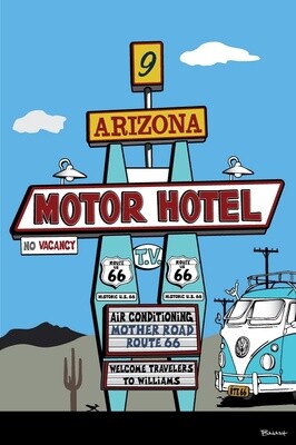 WILLIAMS ARIZONA . ROUTE 66 MOTOR HOTEL | CANVAS | ILLUSTRATION | 2:3 RATIO