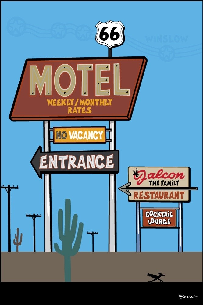 WINSLOW ROUTE 66 MOTEL | CANVAS | ILLUSTRATION | 2:3 RATIO
