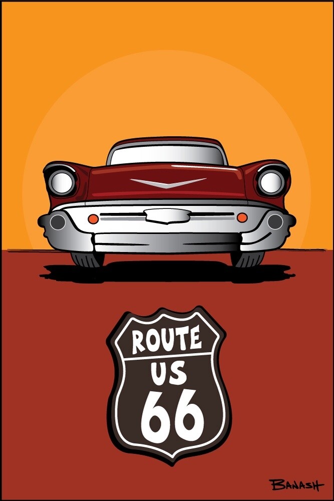 SUNDOWN ROUTE 66 . CHEVY BEL AIR | LOOSE PRINT | ILLUSTRATION | 2:3 RATIO