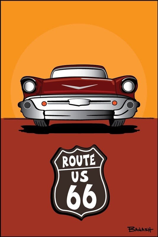 SUNDOWN ROUTE 66 . CHEVY BEL AIR | LOOSE PRINT | ILLUSTRATION | 2:3 RATIO