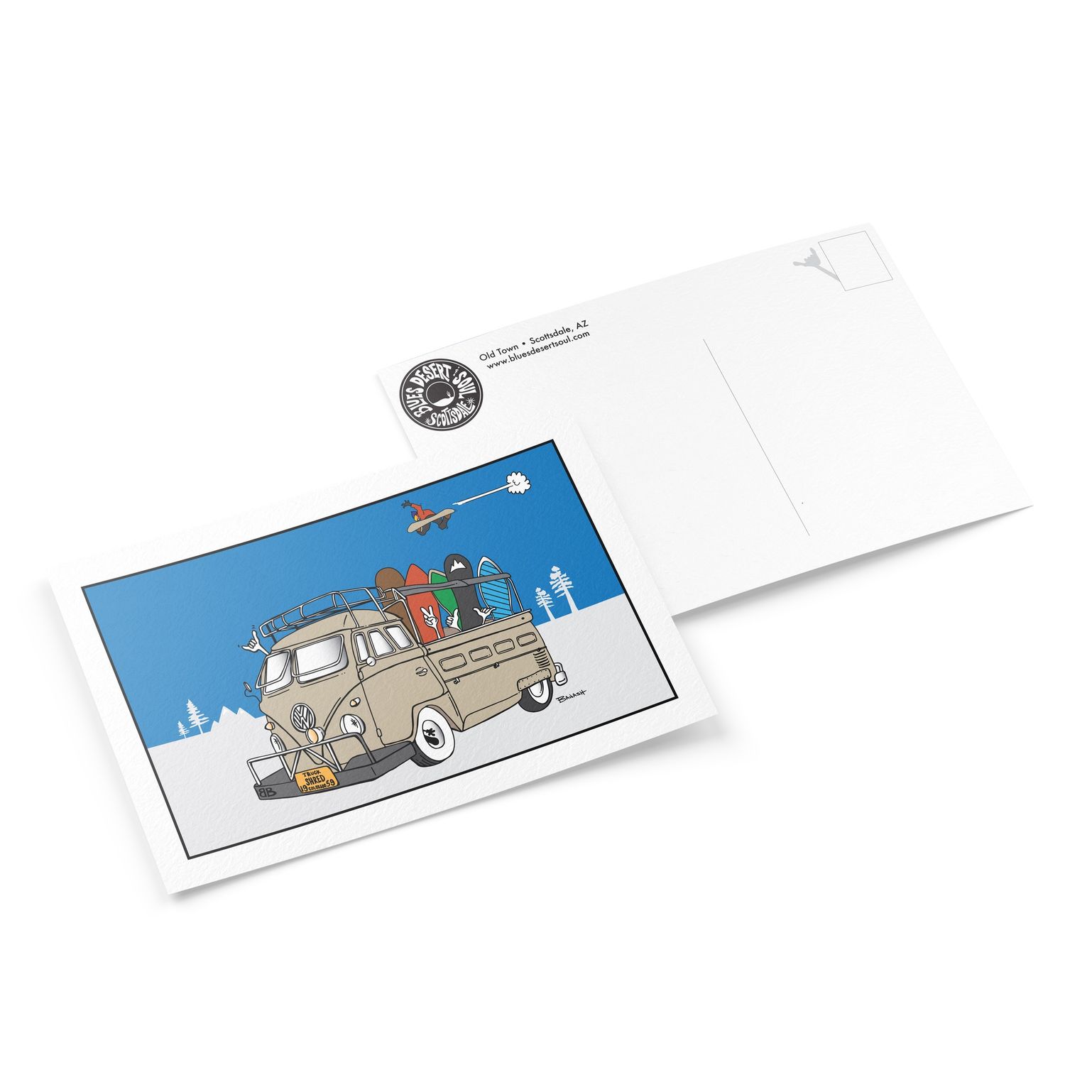 BUBBAS 59 TRUCK BUS . SNOWBOARDERS . BLUE | 6&quot; x 9&quot; POSTCARD