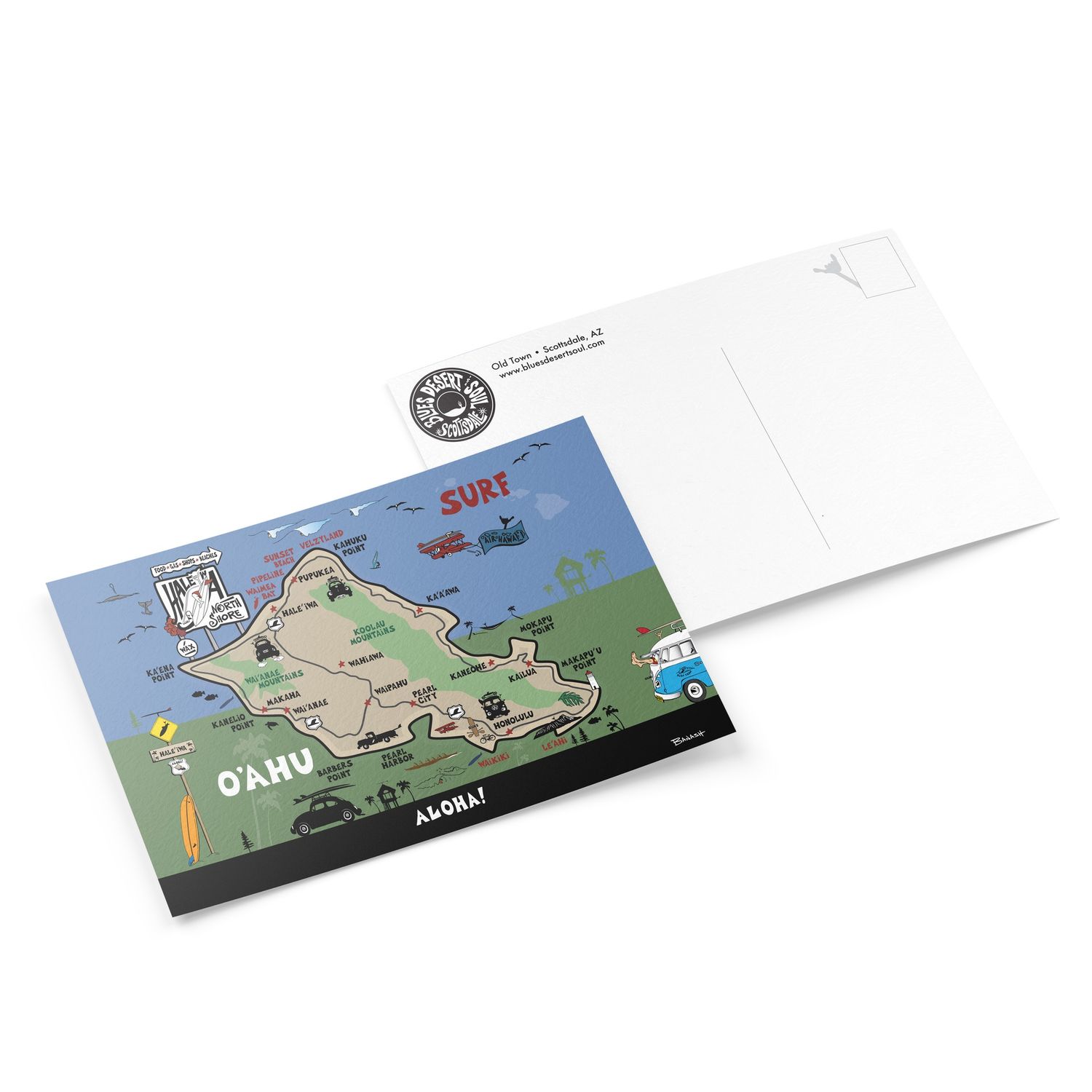 HAWAIIAN ISLAND MAP . OAHU . NORTH SHORE ISLE | 6&quot; x 9&quot; POSTCARD