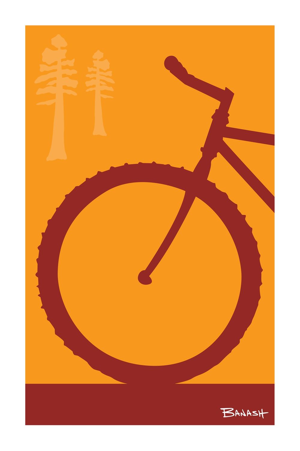 MOUNTAIN BIKE . FRONT END . PINE. COLOR SERIES | 6&quot; x 9&quot; POSTCARD, COLOR: SUNDOWN