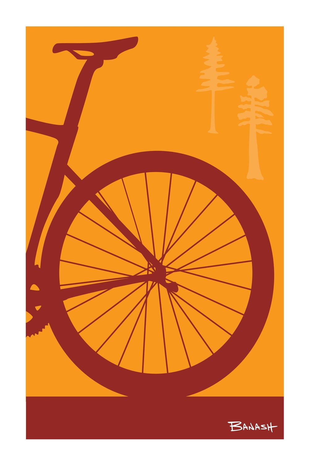 ROAD BIKE . TAIL . PINES . COLOR SERIES | 6&quot; x 9&quot; POSTCARD, COLOR: SUNDOWN