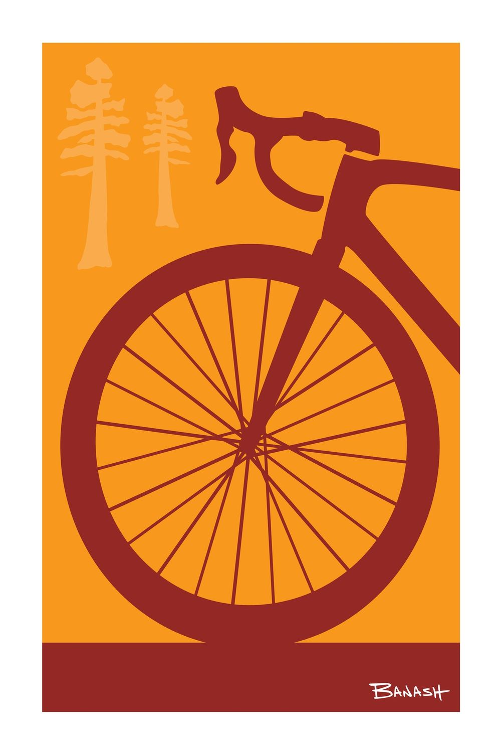 ROAD BIKE . FRONT END . PINES . COLOR SERIES | 6&quot; x 9&quot; POSTCARD, COLOR: SUNDOWN